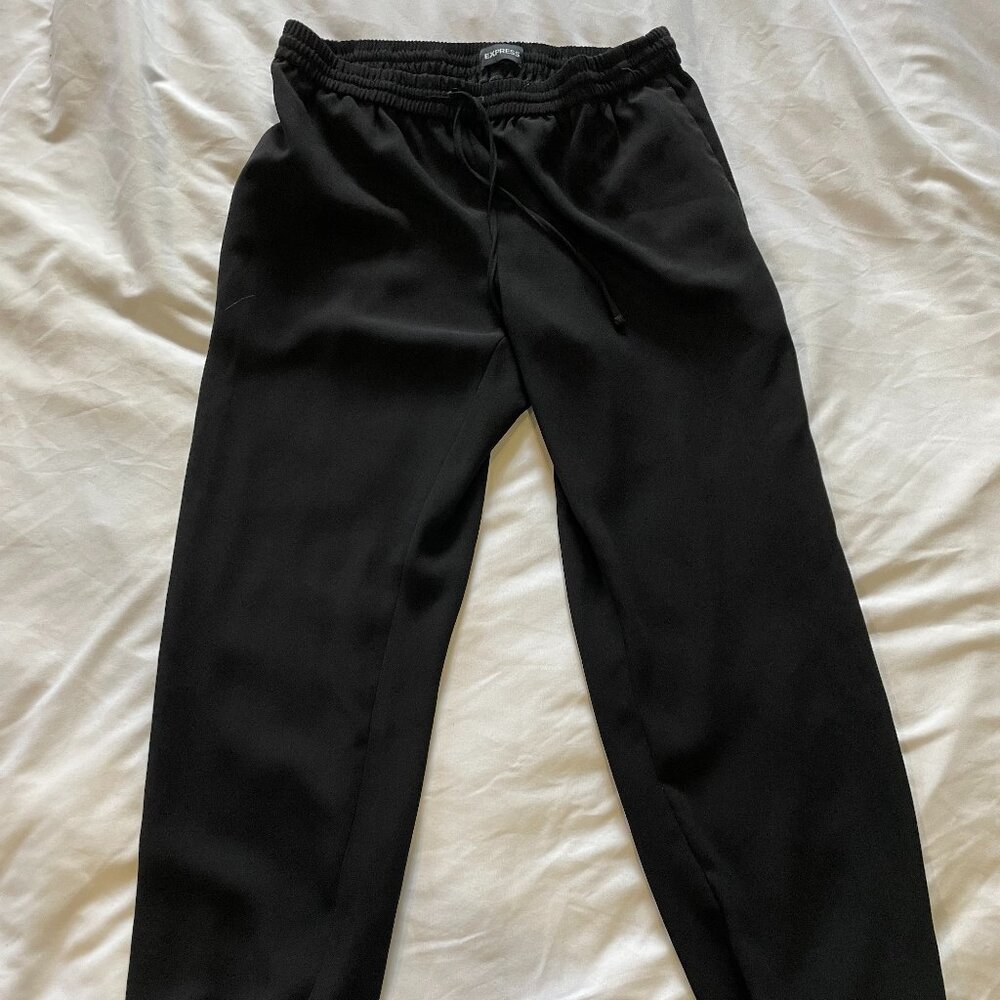 Express Jogger Pants Ankle Mid Rise Pull On Drawstring Black Womens Medium